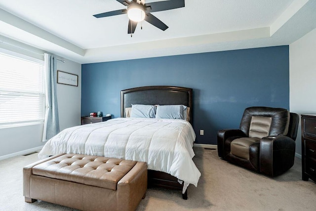 123 Schellinger St, Delaware, OH 43015 - carpeted bedroom with a tray ceiling and ceiling fan