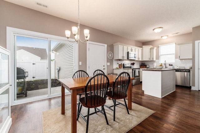 2020 Edison St, Newark, OH 43055 - dining room with dark wood-type flooring and a chandelier