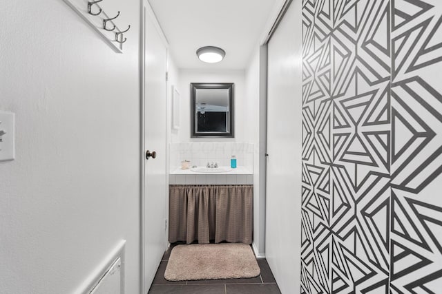 1080 Merrimar Cir S Unit E, Columbus, OH 43220 - bathroom with tile patterned flooring, vanity, and tasteful backsplash