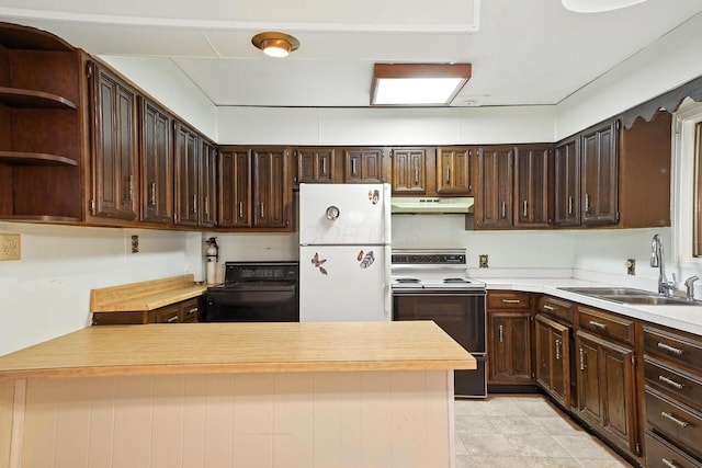 814 Gilmore Dr, Reynoldsburg, OH 43068 - kitchen featuring white appliances, under cabinet range hood, and dark brown cabinets