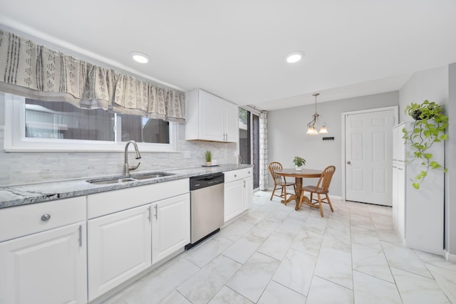 4968 Wintersong Ln Unit 10, Westerville, OH 43081 - kitchen featuring dishwasher, tasteful backsplash, white cabinetry, light stone countertops, and recessed lighting
