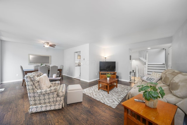 4968 Wintersong Ln Unit 10, Westerville, OH 43081 - living area featuring wood finished floors, stairway, and ceiling fan
