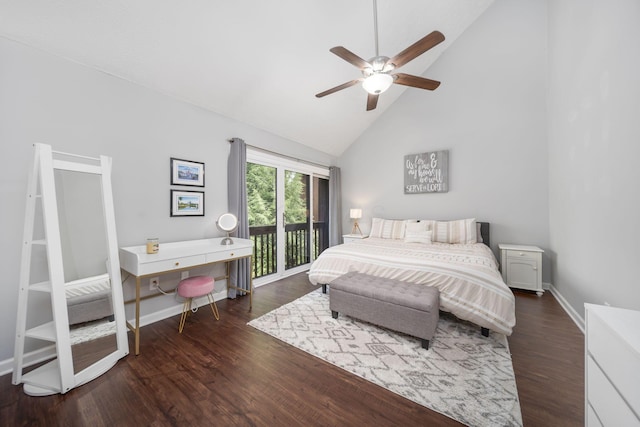 4968 Wintersong Ln Unit 10, Westerville, OH 43081 - bedroom with access to outside, high vaulted ceiling, wood finished floors, and a ceiling fan