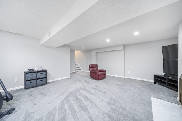 4968 Wintersong Ln Unit 10, Westerville, OH 43081 - living area with carpet flooring, stairway, recessed lighting, and a textured ceiling
