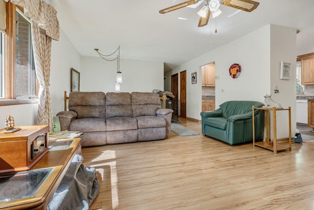4250 Herr Fieldhouse Rd, Southington, OH 44470 - living room with ceiling fan and light wood-style flooring