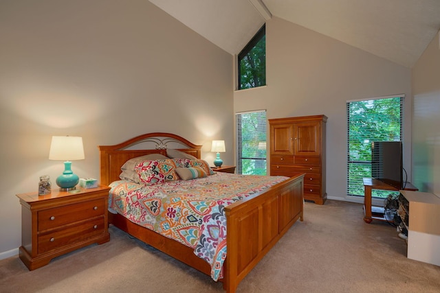 4883 Powderhorn Ln Unit 3, Westerville, OH 43081 - bedroom with high vaulted ceiling, light carpet, and multiple windows