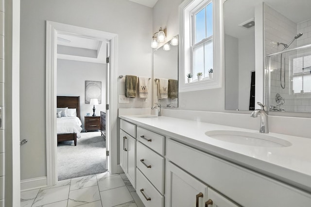 1877 Poplar Pl, Lewis Center, OH 43035 - full bath with ensuite bath, marble finish floors, double vanity, and a tile shower