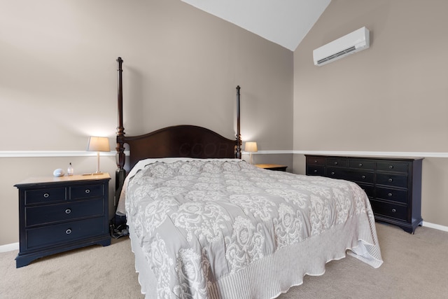 4758 Crazy Horse Ln Unit 2, Westerville, OH 43081 - bedroom with an AC wall unit, light colored carpet, and vaulted ceiling