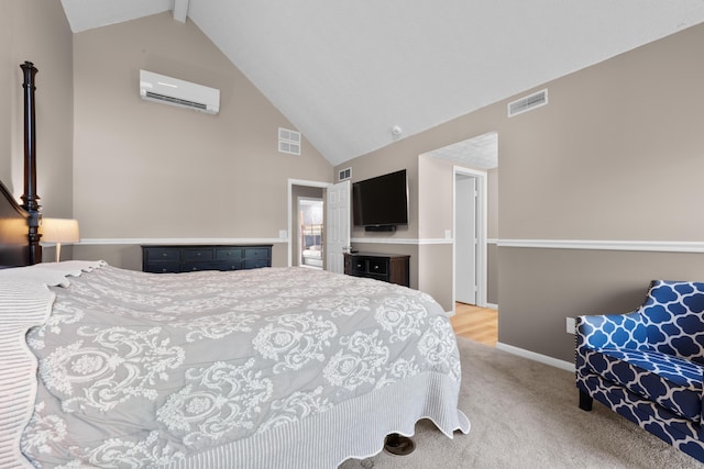 4758 Crazy Horse Ln Unit 2, Westerville, OH 43081 - carpeted bedroom featuring a wall mounted AC, high vaulted ceiling, and beam ceiling