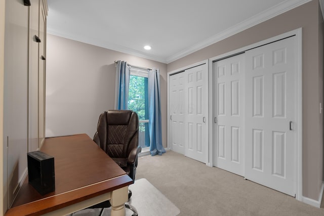 4758 Crazy Horse Ln Unit 2, Westerville, OH 43081 - office with crown molding, light carpet, and recessed lighting