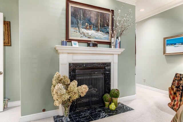 161 Jackson St, Columbus, OH 43206 - detailed view of carpet flooring, a fireplace, and ornamental molding