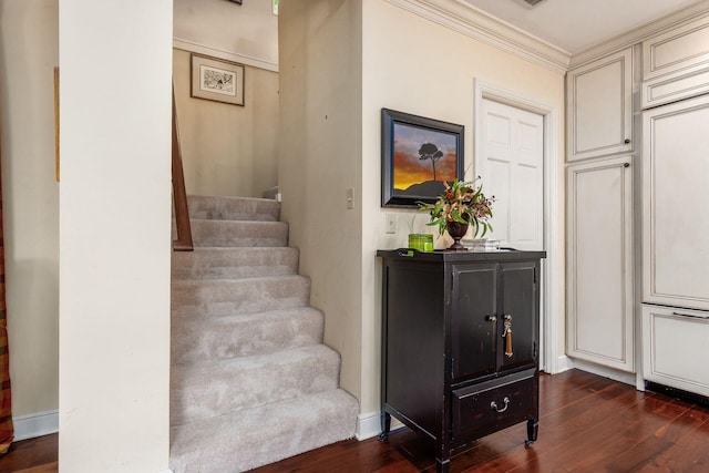 161 Jackson St, Columbus, OH 43206 - stairway featuring wood finished floors and ornamental molding