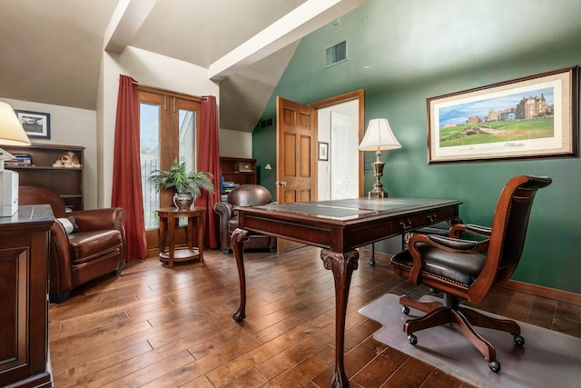 161 Jackson St, Columbus, OH 43206 - home office with wood-type flooring and vaulted ceiling