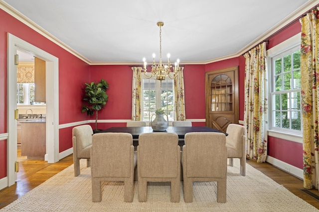 130 Boving Rd, Lancaster, OH 43130 - dining room featuring a chandelier, ornamental molding, and wood finished floors