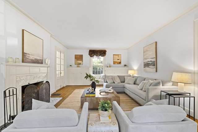 130 Boving Rd, Lancaster, OH 43130 - living room with crown molding, wood finished floors, and a premium fireplace