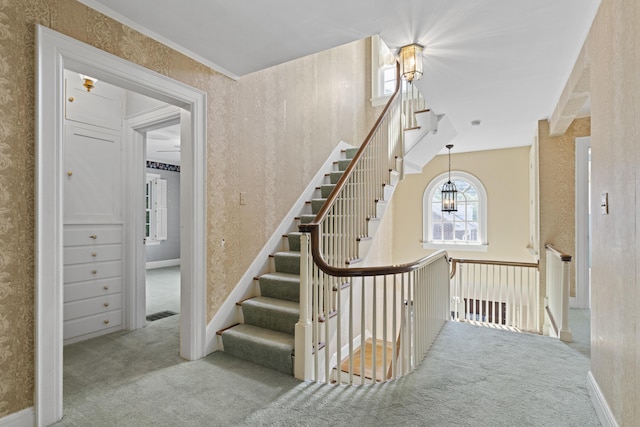 130 Boving Rd, Lancaster, OH 43130 - staircase with carpet flooring and wallpapered walls