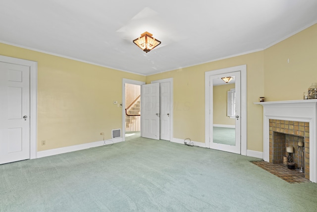 130 Boving Rd, Lancaster, OH 43130 - unfurnished living room featuring carpet, crown molding, and a fireplace