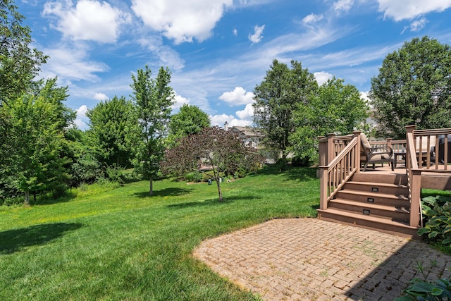 8090 Tree Lake Blvd, Powell, OH 43065 - view of green lawn with a deck and a patio