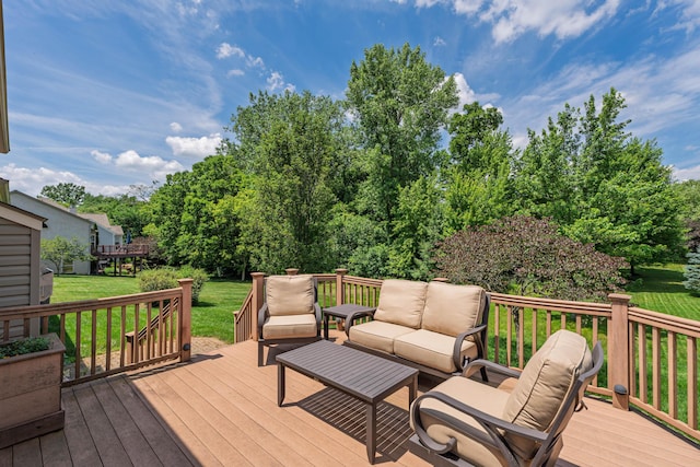 8090 Tree Lake Blvd, Powell, OH 43065 - deck featuring outdoor lounge area and a yard