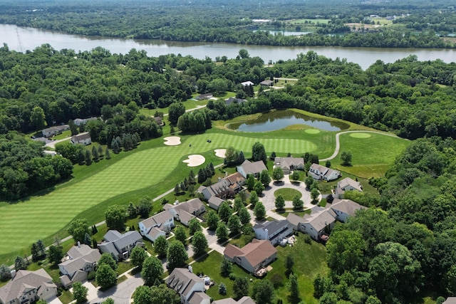 8090 Tree Lake Blvd, Powell, OH 43065 - aerial overview of property's location with a nearby body of water, nearby suburban area, and a golf course