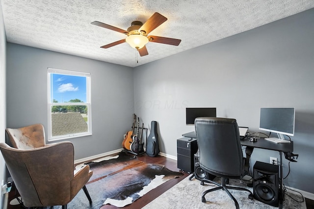 4764 Mattox St Unit 44, Columbus, OH 43228 - office area featuring wood finished floors, a ceiling fan, and a textured ceiling
