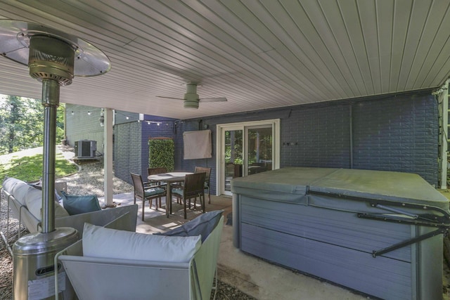 10 Denbigh Dr, Granville, OH 43023 - view of patio / terrace with a hot tub, outdoor dining area, ceiling fan, and an outdoor living space