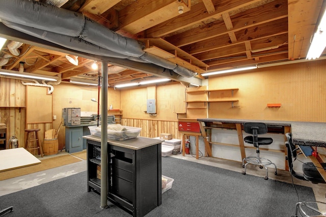 3007 Galen Ct, Hilliard, OH 43026 - unfinished below grade area with a workshop area, wood walls, and carpet floors