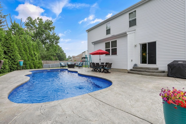 2267 Holiday Valley Dr, Grove City, OH 43123 - view of pool featuring entry steps, area for grilling, a patio area, and outdoor dining space