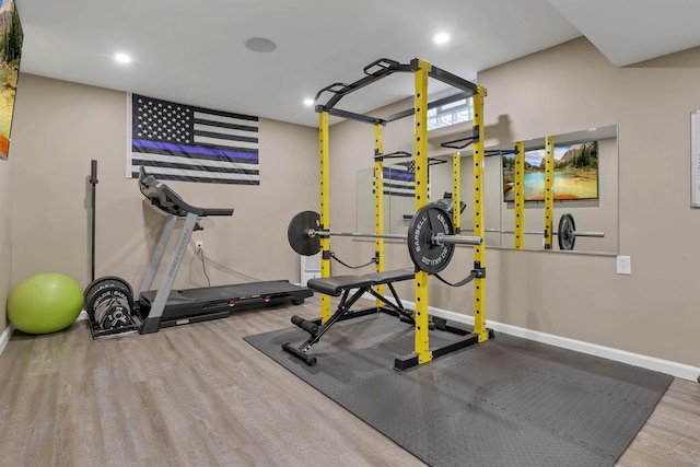 2267 Holiday Valley Dr, Grove City, OH 43123 - exercise room featuring wood finished floors and recessed lighting