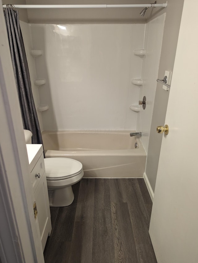 6679 Brock St, Dublin, OH 43017 - bathroom featuring shower / tub combo with curtain, wood finished floors, and vanity