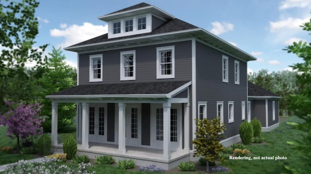 5535 Piatt Rd, Lewis Center, OH 43035 - view of side of home with covered porch, roof with shingles, and french doors