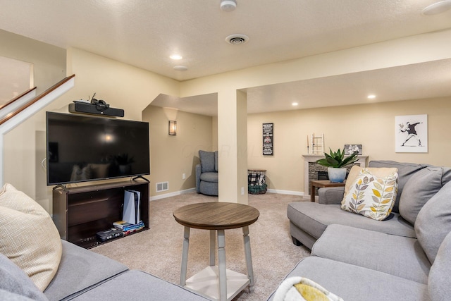 2063 Hayer Ct, Lewis Center, OH 43035 - carpeted living room with recessed lighting and stairway