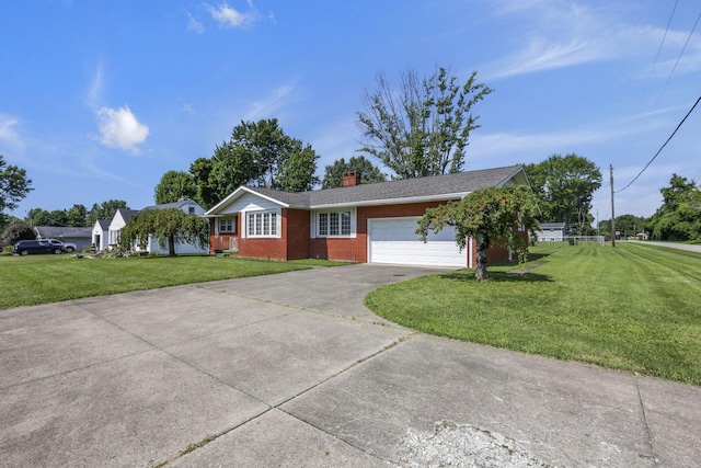 19 Kirby Rd, Heath, OH 43056 - ranch-style home featuring brick siding, a front yard, an attached garage, driveway, and a chimney