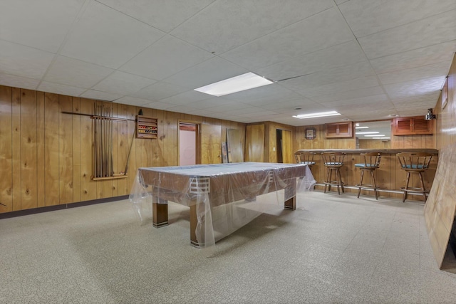 19 Kirby Rd, Heath, OH 43056 - recreation room featuring wooden walls, bar area, pool table, and a paneled ceiling