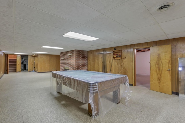 19 Kirby Rd, Heath, OH 43056 - recreation room with light floors, wooden walls, billiards, and a paneled ceiling