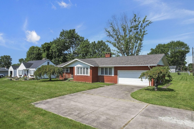 19 Kirby Rd, Heath, OH 43056 - ranch-style house featuring brick siding, an attached garage, a front lawn, driveway, and a chimney