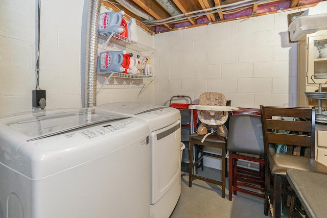 6447 Cranston Way Unit 19, Dublin, OH 43017 - laundry room featuring washer and dryer and concrete block wall