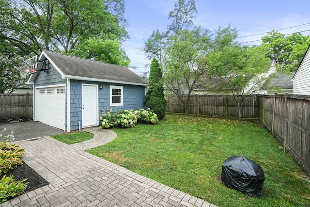41 Northmoor Pl, Columbus, OH 43214 - fenced backyard with driveway, an outdoor structure, and a garage