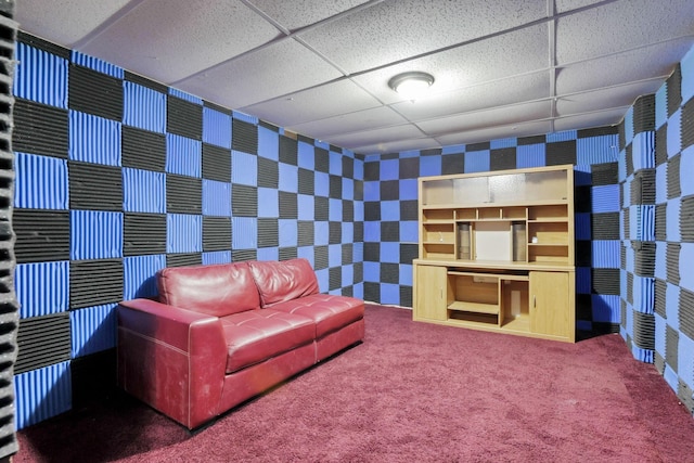 6464 Blackhaw Dr, Reynoldsburg, OH 43068 - carpeted living room with a paneled ceiling and wallpapered walls