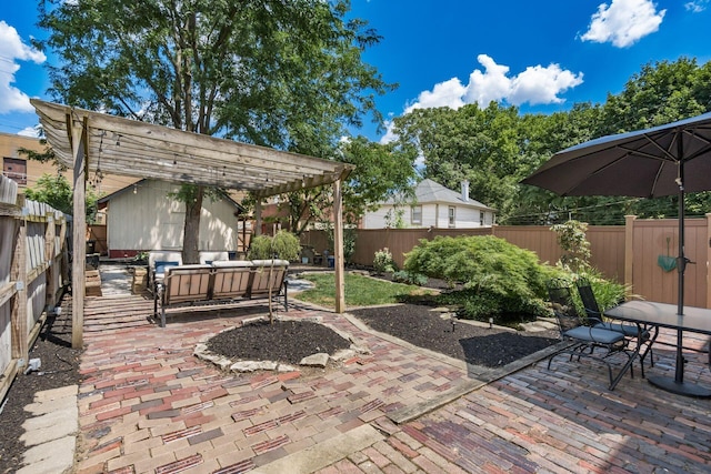 1412 Bryden Rd, Columbus, OH 43205 - fenced backyard featuring a pergola, a patio area, outdoor lounge area, and outdoor dining area