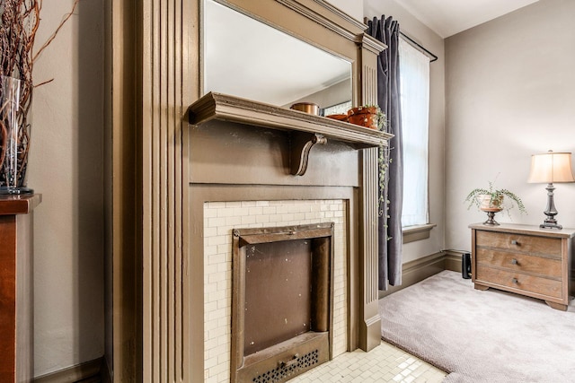 1412 Bryden Rd, Columbus, OH 43205 - detailed view of carpet flooring and a brick fireplace