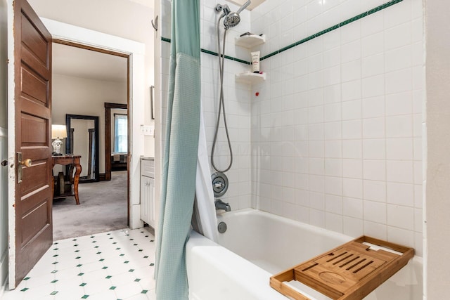 1412 Bryden Rd, Columbus, OH 43205 - bathroom featuring shower / bathtub combination with curtain and tile patterned floors