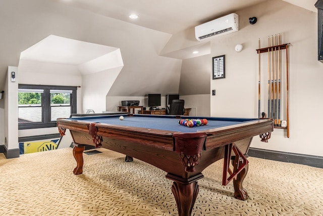 1412 Bryden Rd, Columbus, OH 43205 - game room featuring a wall mounted air conditioner, billiards table, and recessed lighting