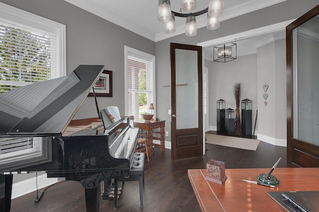 7211 Craigens Ct, Plain City, OH 43064 - sitting room featuring a chandelier, wood finished floors, and crown molding