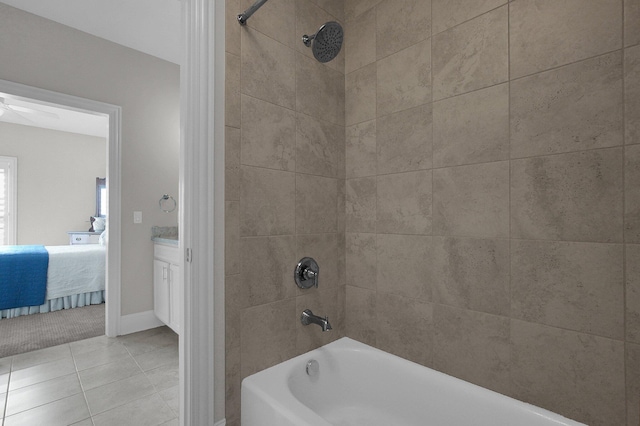 7211 Craigens Ct, Plain City, OH 43064 - bathroom with shower / bathtub combination, ensuite bath, tile patterned floors, vanity, and a ceiling fan