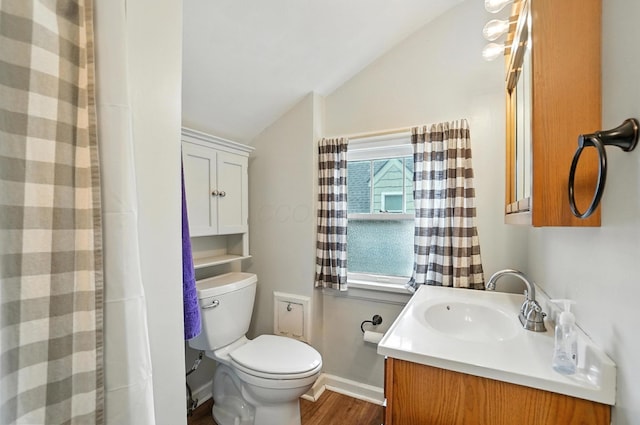 613 Salisbury Rd, Columbus, OH 43204 - bathroom featuring vaulted ceiling, wood finished floors, and vanity