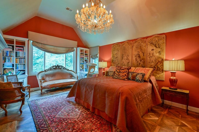 7394 Whitlind Ln, Athens, OH 45701 - bedroom with lofted ceiling and a chandelier