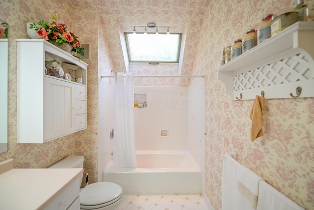7394 Whitlind Ln, Athens, OH 45701 - full bathroom featuring wallpapered walls, vanity, and shower / bathtub combination with curtain