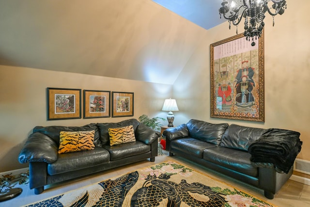 7394 Whitlind Ln, Athens, OH 45701 - living area with a chandelier, vaulted ceiling, and wood finished floors