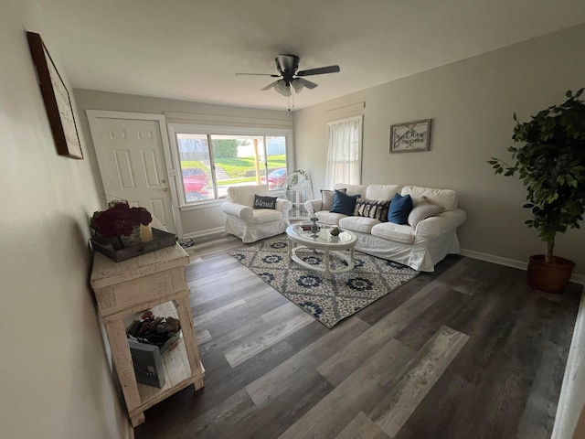 507 Broadway St, Washington Court House, OH 43160 - living room featuring ceiling fan and dark wood-type flooring
